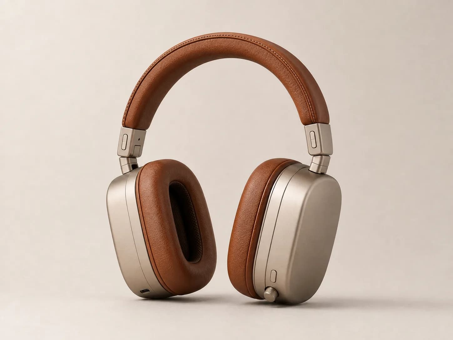 PCH-5 Atelier Vision concept headphones in champagne and cognac leather, with physical camera shutters.